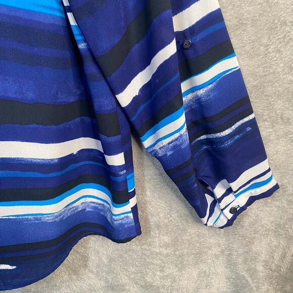 Notations Top 3X Button Down 3/4 Sleeve Blue Striped Abstract Career Casual - Picture 11 of 14
